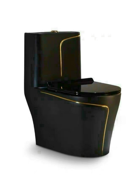  Bàn cầu  1 khối  đen viền chỉ vàng 