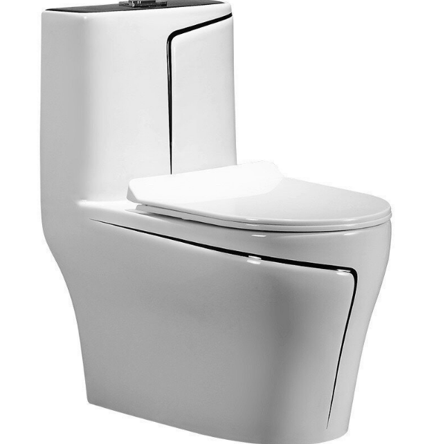 Bàn cầu  1 khối  trắng  viền chỉ vàng 