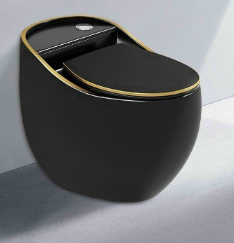  Bàn cầu  trứng 1 khối  màu đen  viền vàng