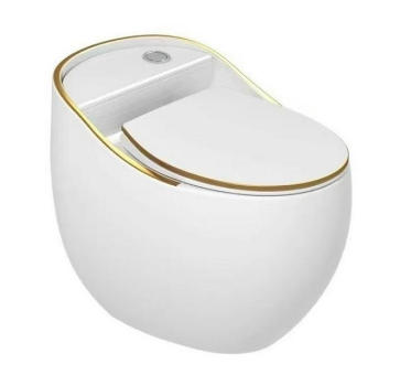  Bàn cầu  trứng 1 khối  màu trắng viền vàng