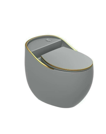 Bàn cầu  trứng 1 khối  màu xám  viền vàng