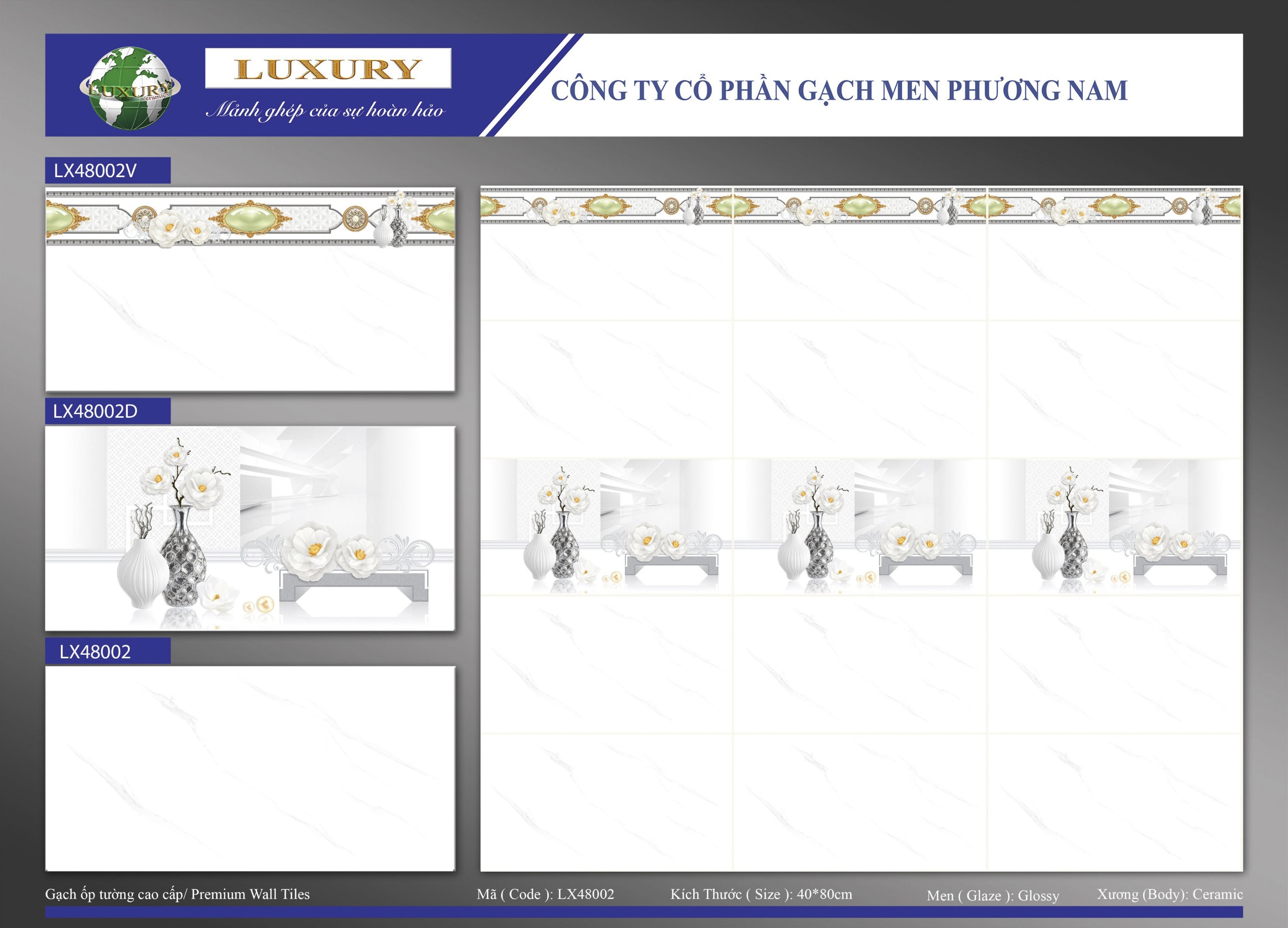 Gạch ốp tường Phương Nam 40*80 LX48002