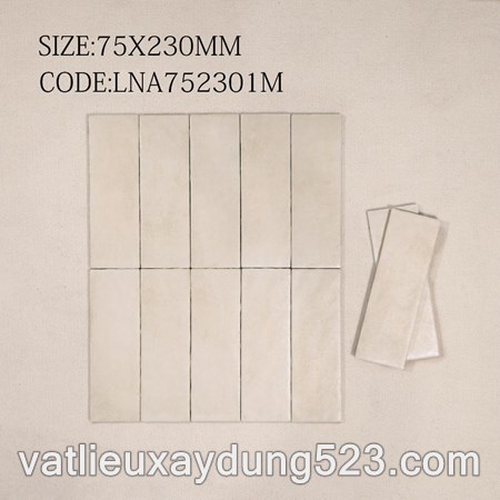 Gạch thẻ Porcelain mờ lượn KT 75x230mm mã 752301M