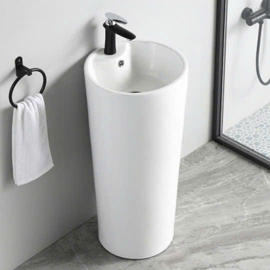 Lavabo Sứ Trụ Đứng Liền Khối Tròn Trắng